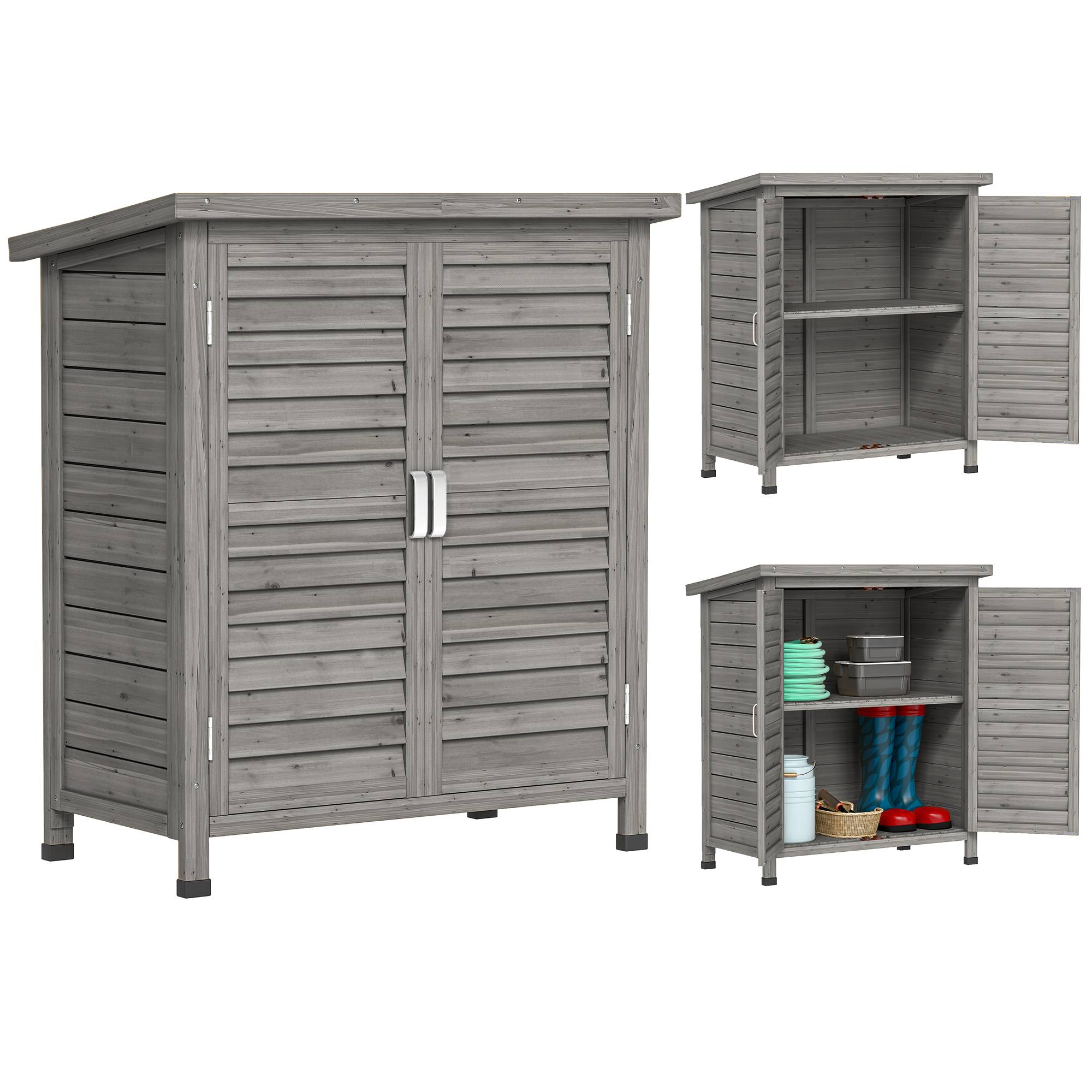 ComfortXL - Armoire de jardin bois sapin pour extérieur terrasse avec 2 étagères 87x46cm gris - ComfortXL Outdoor Living - Image 1