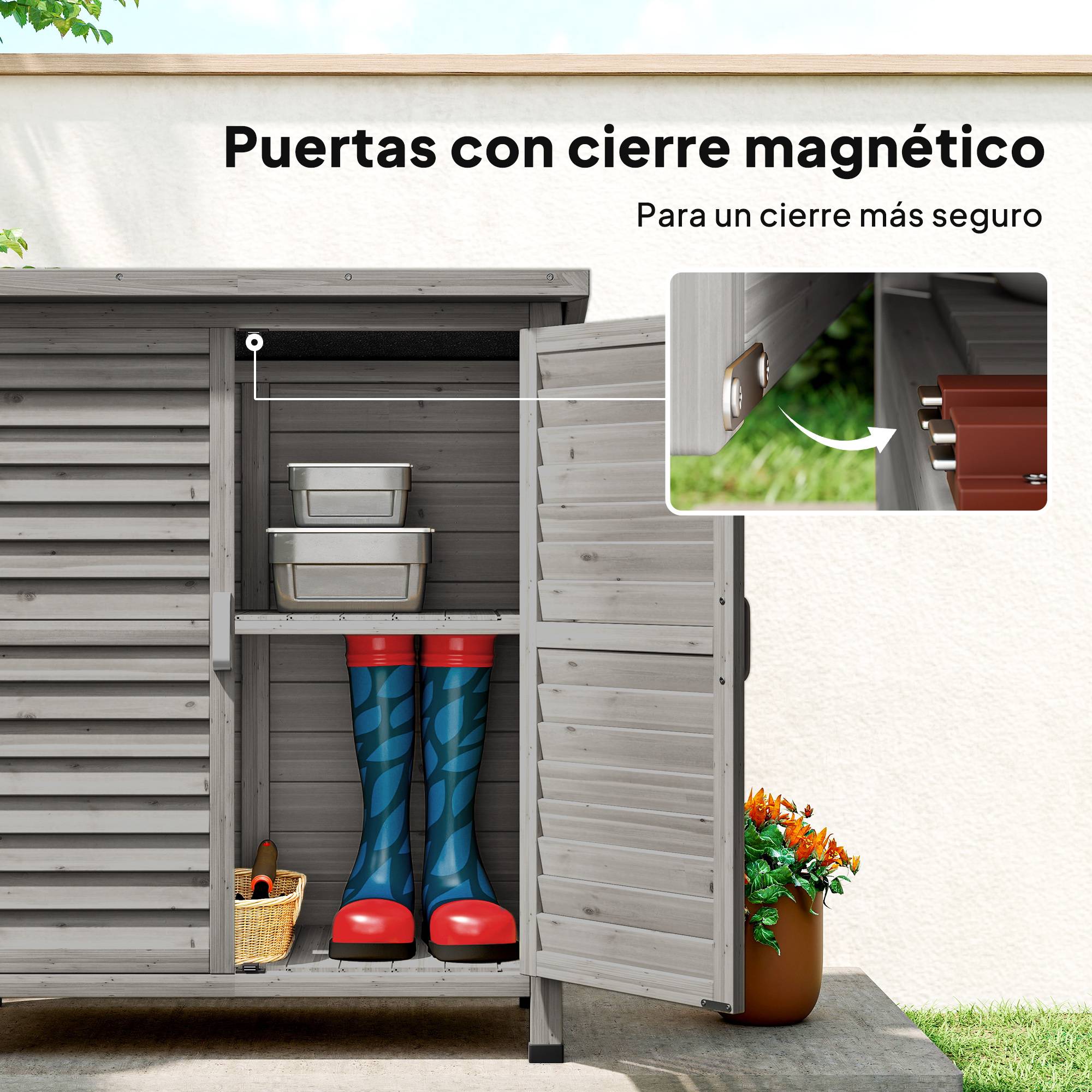 ComfortXL - Armoire de jardin bois sapin pour extérieur terrasse avec 2 étagères 87x46cm gris - ComfortXL Outdoor Living - Image 8