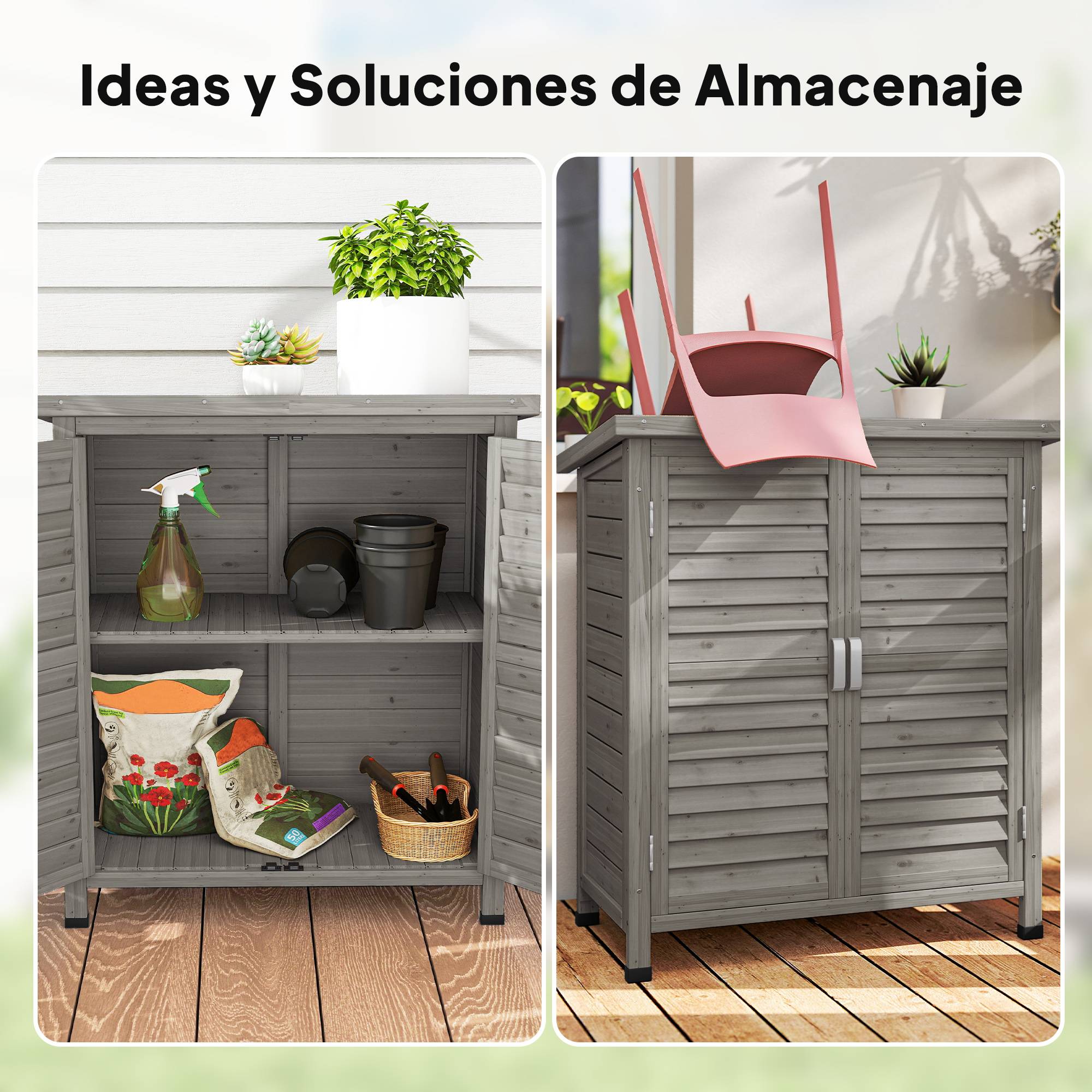ComfortXL - Armoire de jardin bois sapin pour extérieur terrasse avec 2 étagères 87x46cm gris - ComfortXL Outdoor Living - Image 10