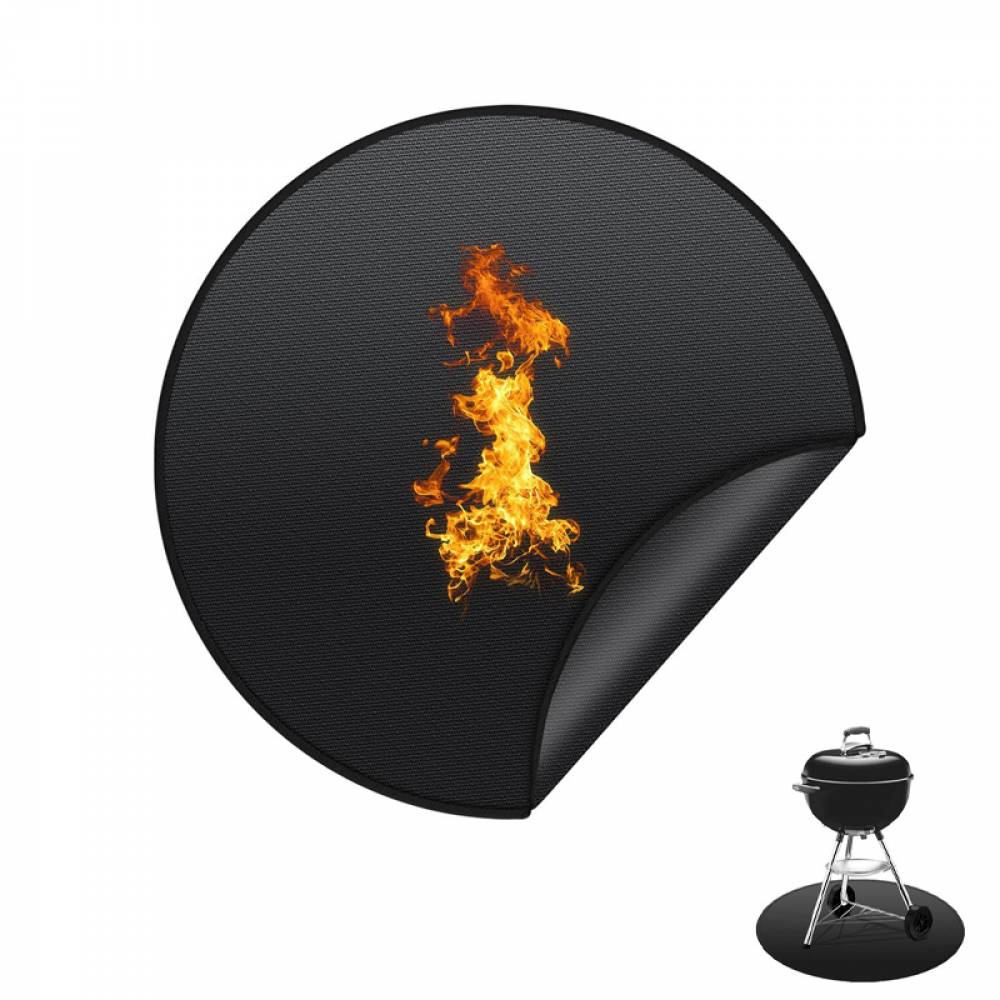 Accessoires de barbecue,Tapis de barbecue ignifuge, protection de sol pour barbecue en plein air, camping, rond, 122 cm – Noir-Lytech - Image 1
