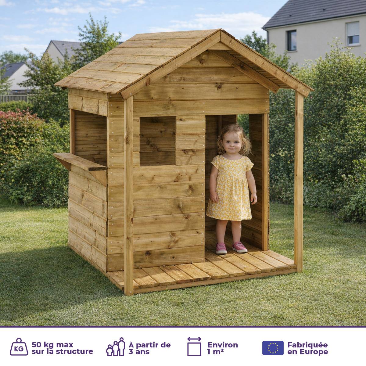 Kangui - Maisonnette bois cabane enfant extérieur - Toit étanche - Comptoir - Préau COSI Kangui - Image 2
