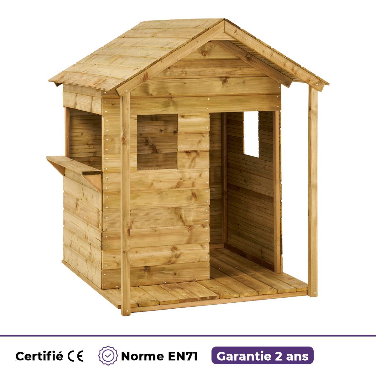 Kangui - Maisonnette bois cabane enfant extérieur - Toit étanche - Comptoir - Préau COSI Kangui - Image 5