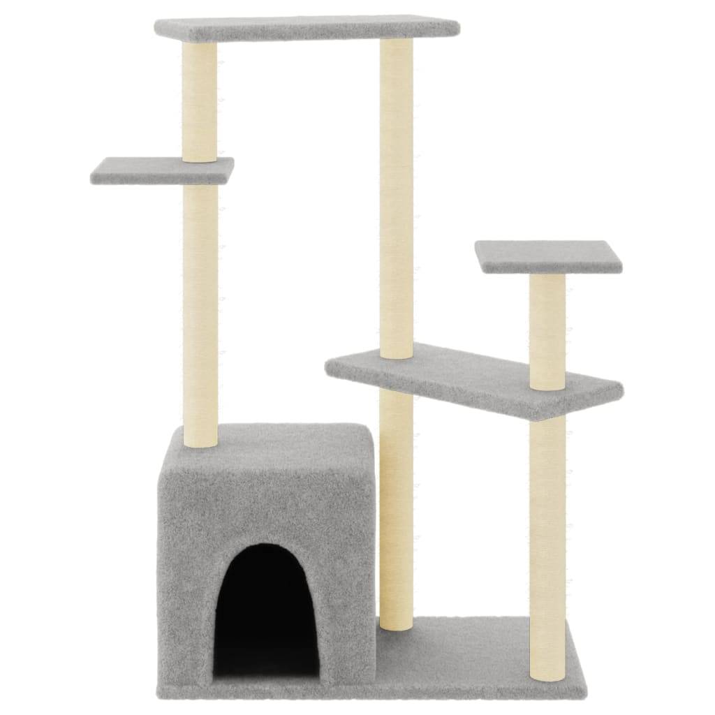 Arbre à chat design en sisal avec niche et plateformes de repos Gris Clair 107,5 cm – ComfortXL Pet Living - Image 3
