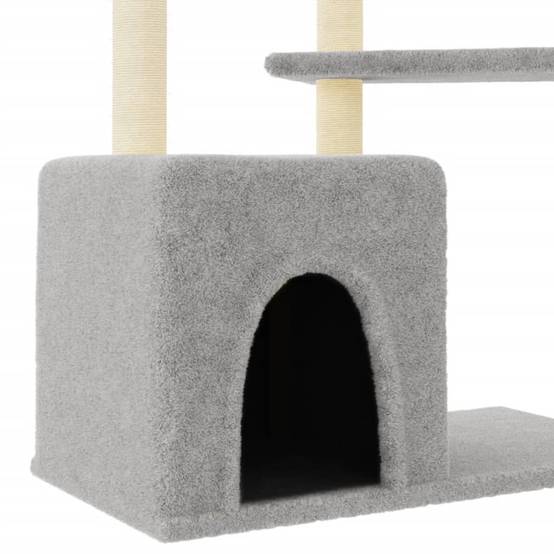 Arbre à chat design en sisal avec niche et plateformes de repos Gris Clair 107,5 cm – ComfortXL Pet Living - Image 6