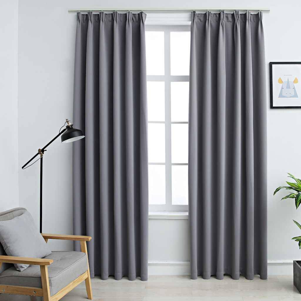 Rideaux occultants - Panneaux de rideau avec crochets 2 pcs Gris 140x245 cm - Image 2