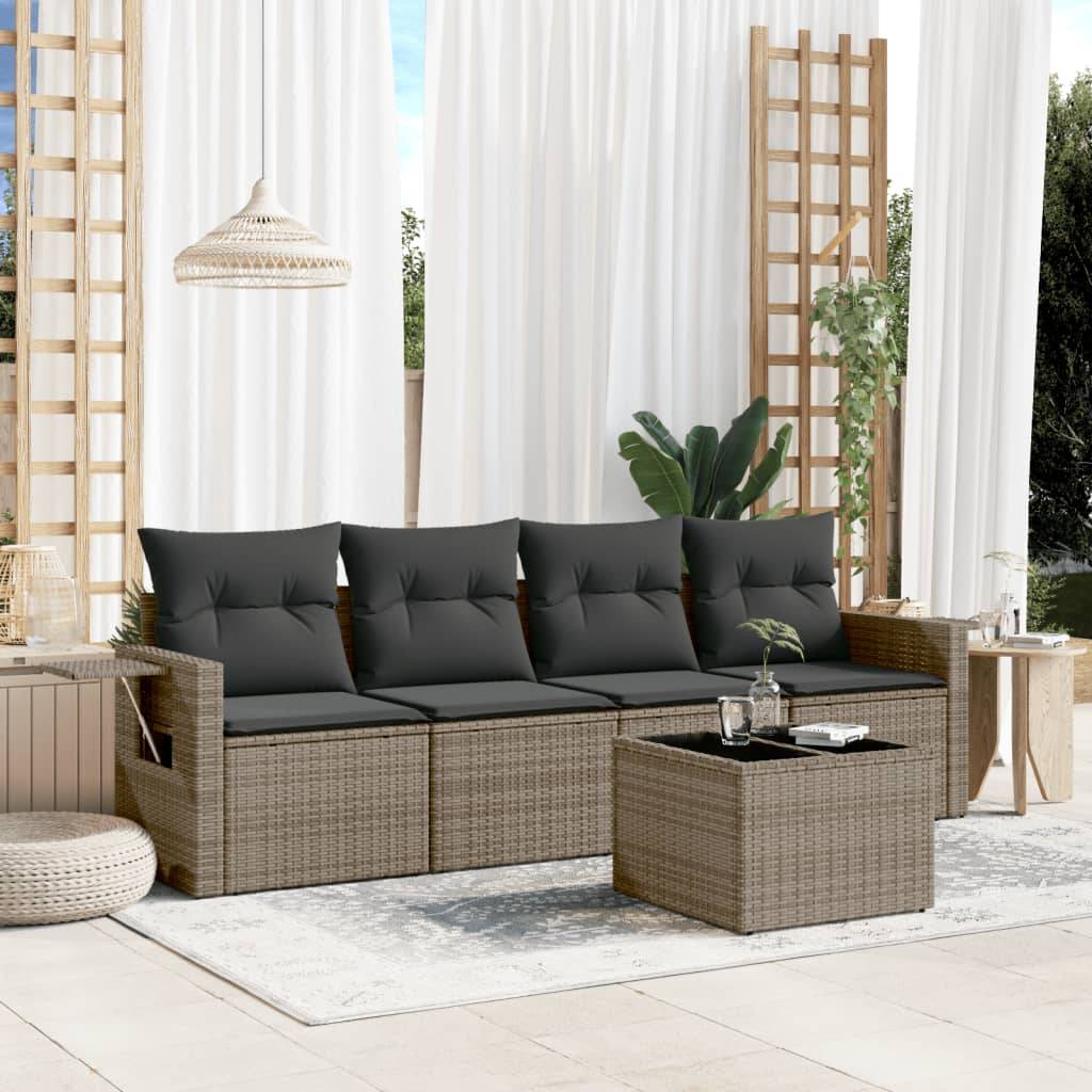 Salon de jardin 5 pcs | Mobilier d'extérieur avec coussins gris résine tressée Maison Chic - Image 2