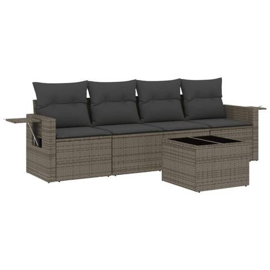 Salon de jardin 5 pcs | Mobilier d'extérieur avec coussins gris résine tressée Maison Chic - Image 1