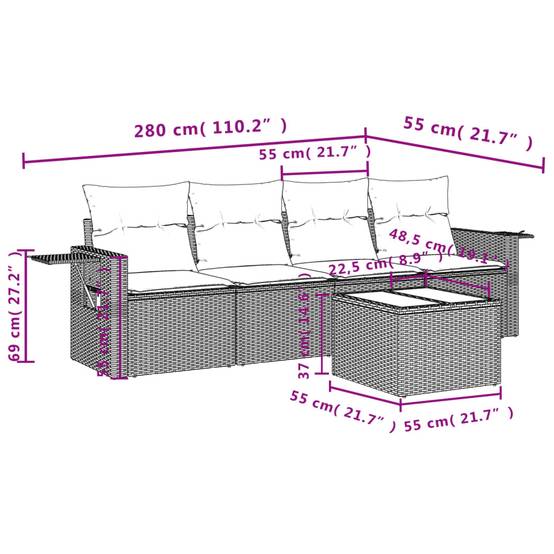 Salon de jardin 5 pcs | Mobilier d'extérieur avec coussins gris résine tressée Maison Chic - Image 8