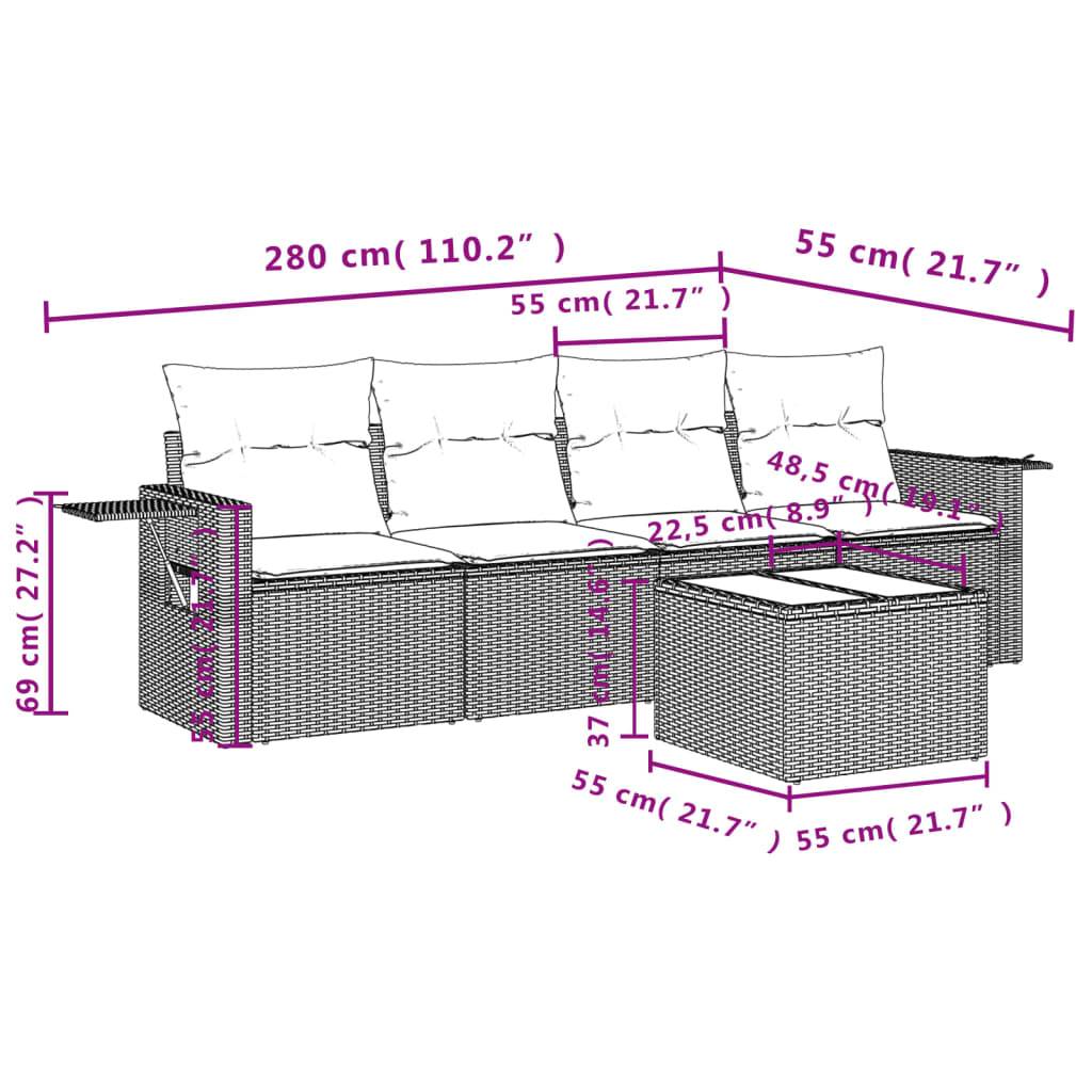 Salon de jardin 5 pcs | Mobilier d'extérieur avec coussins gris résine tressée Maison Chic - Image 8