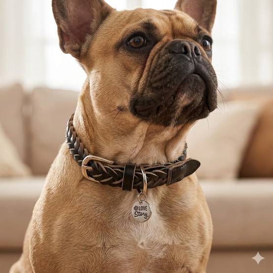 Collier pour chien en cuir tressé noir - Image 2