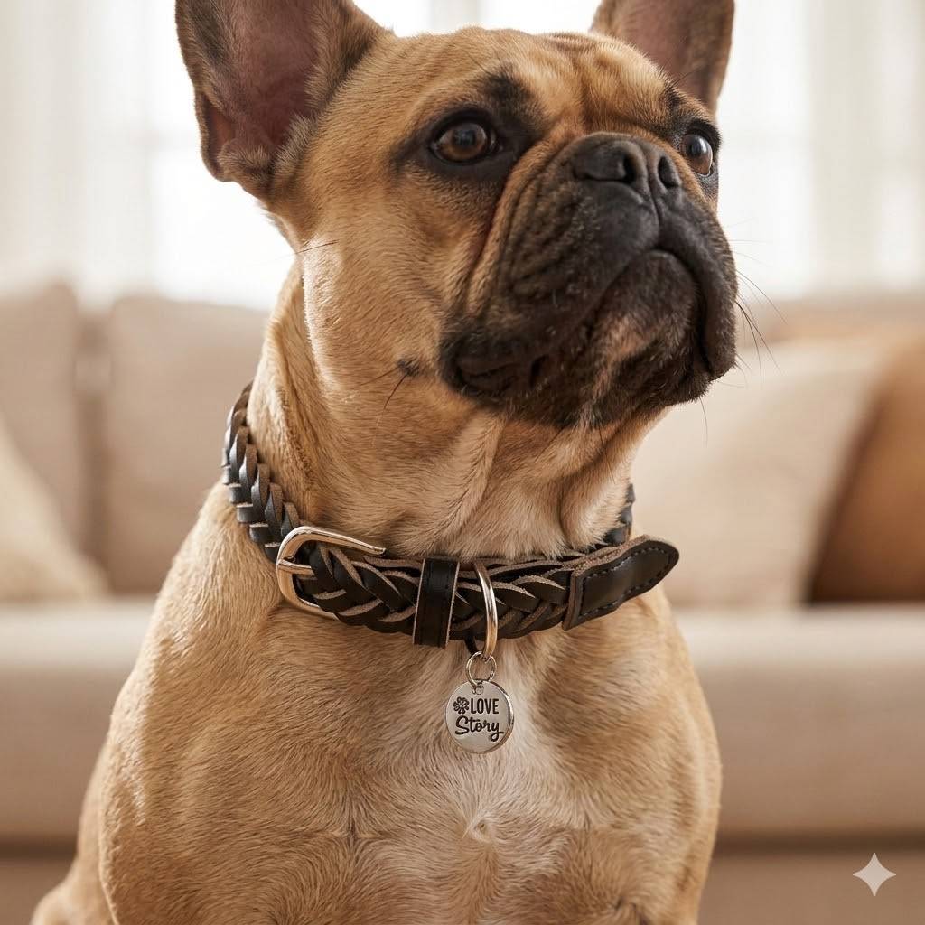 Collier pour chien en cuir tressé noir - Image 2