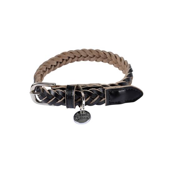 Collier pour chien en cuir tressé noir - Image 1