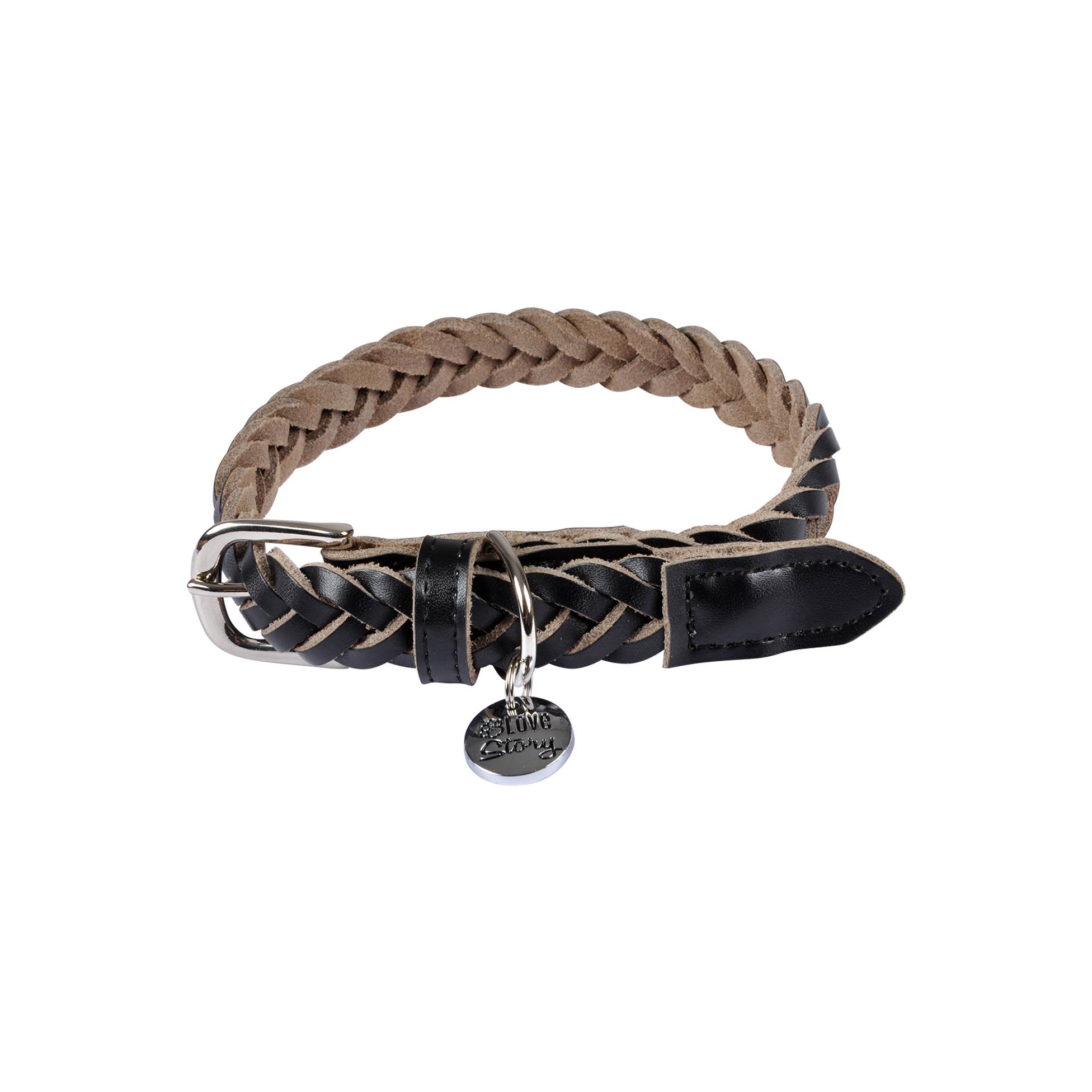 Collier pour chien en cuir tressé noir - Image 1