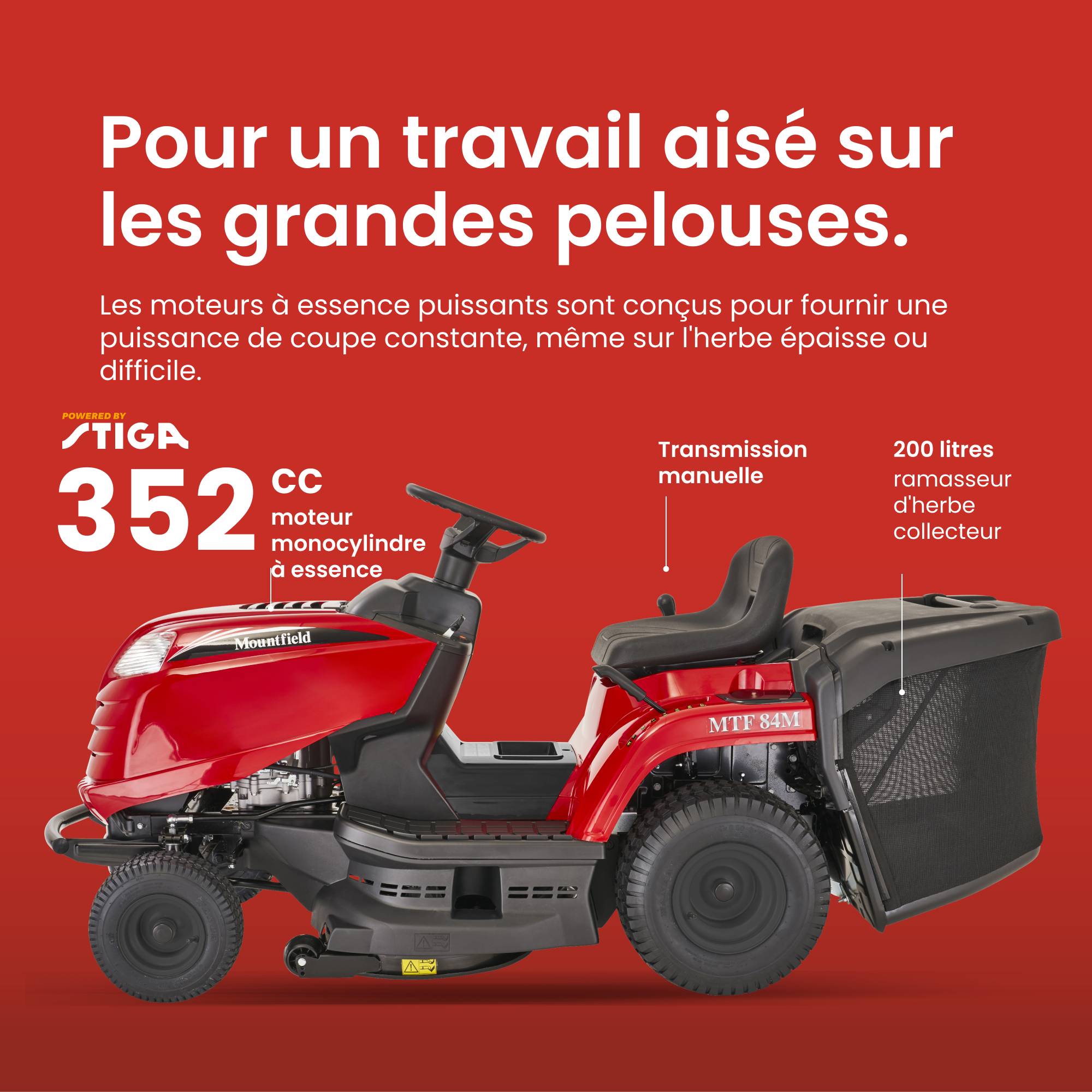 Tracteur de pelouse à essence Mountfield MTF 84M Coupe large 84 cm, bac 200 L - STIGA - Image 2