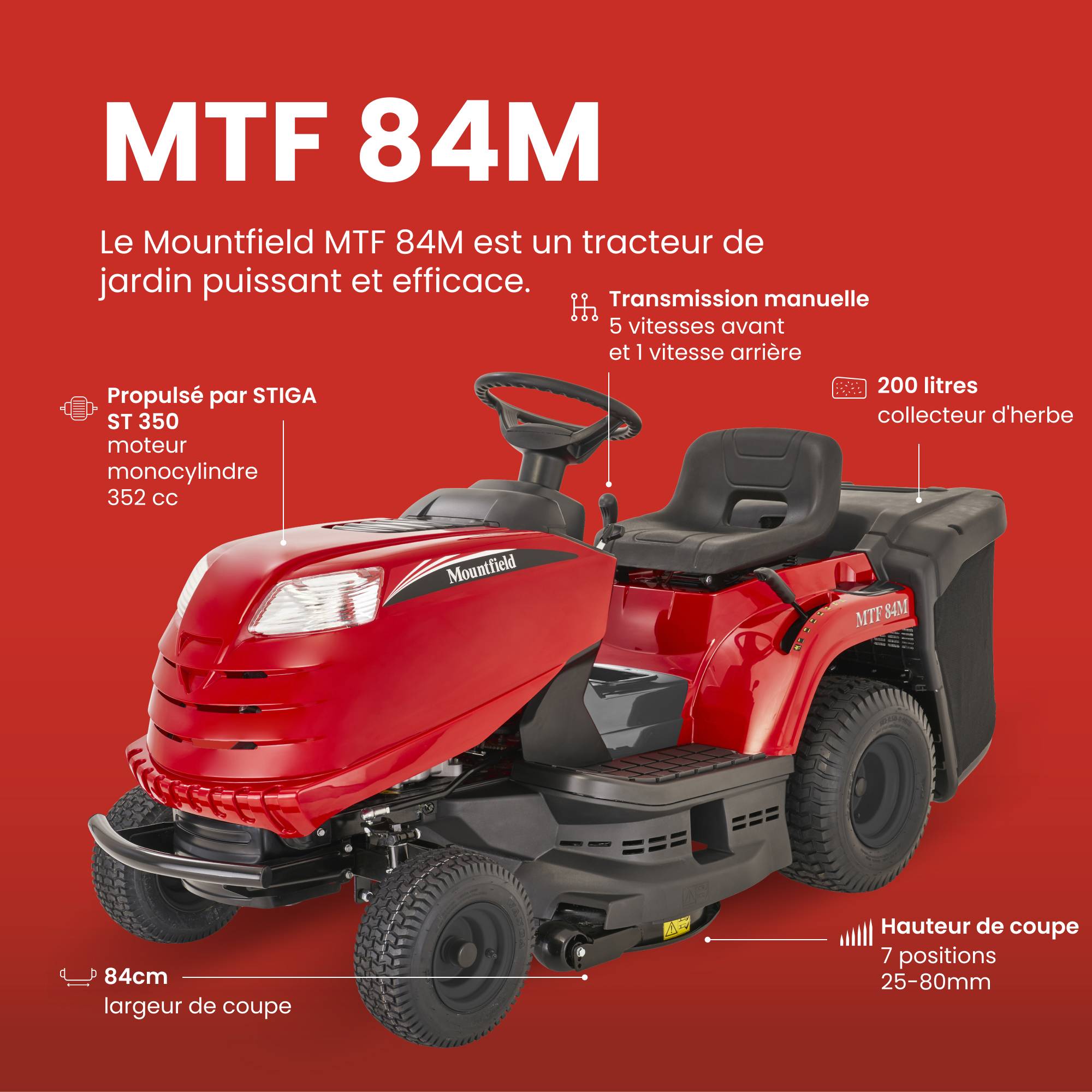 Tracteur de pelouse à essence Mountfield MTF 84M Coupe large 84 cm, bac 200 L - STIGA - Image 6