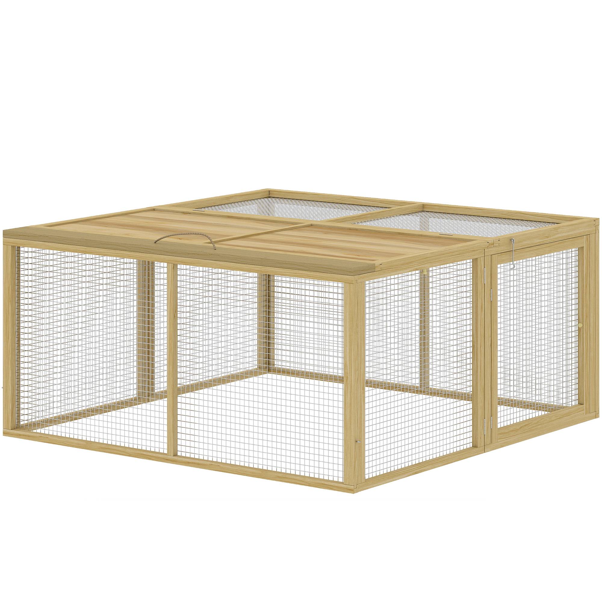 Enclos lapin intérieur extérieur pliable, toit entièrement ouvrable, poignée, 1,44㎡, 120x120x57cm, naturel - Image 2