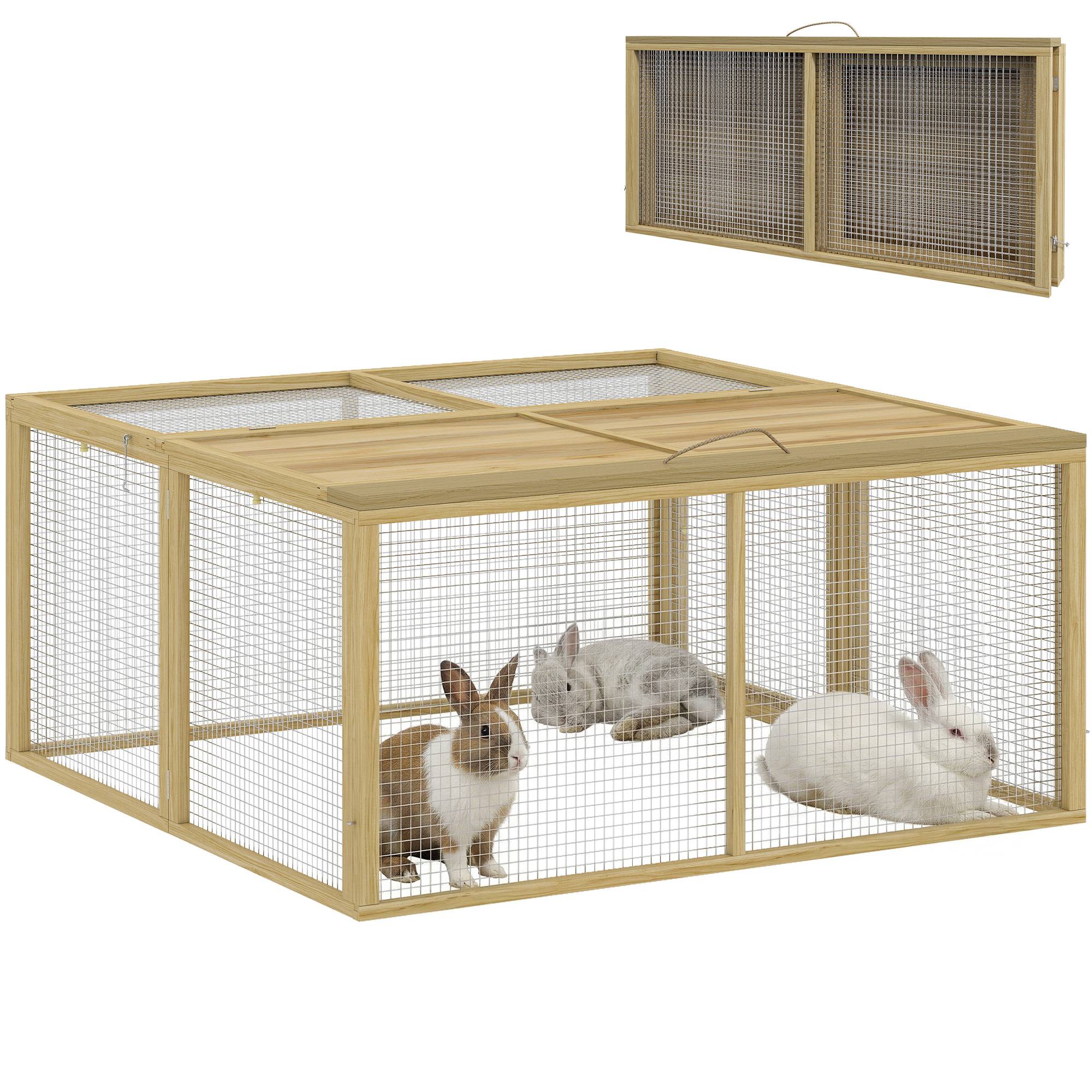 Enclos lapin intérieur extérieur pliable, toit entièrement ouvrable, poignée, 1,44㎡, 120x120x57cm, naturel - Image 1
