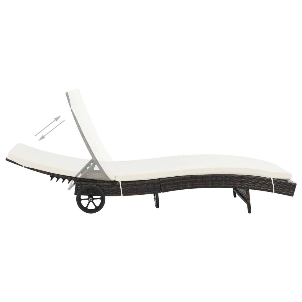 Helloshop26 - Transat chaise longue bain de soleil lit de jardin terrasse meuble d'extérieur avec roues et coussin résine tressée marron - Image 2