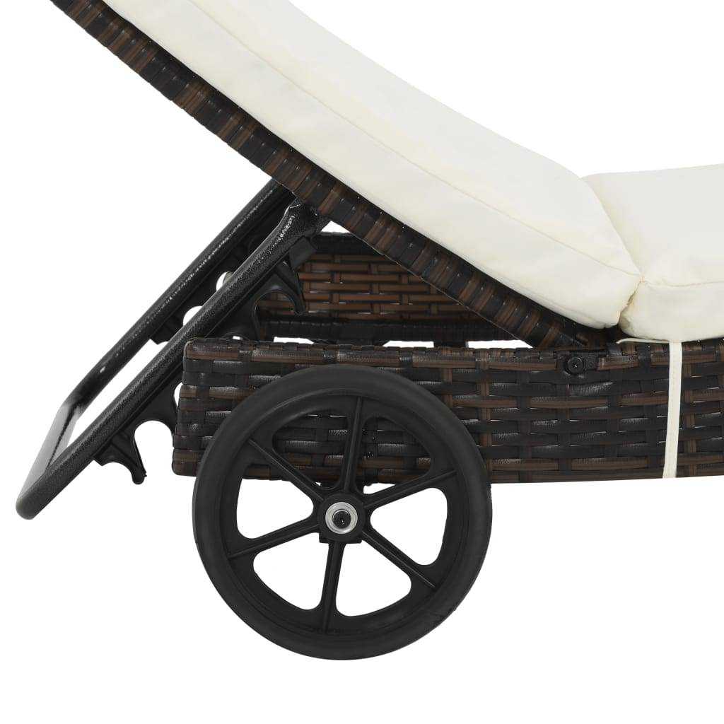 Helloshop26 - Transat chaise longue bain de soleil lit de jardin terrasse meuble d'extérieur avec roues et coussin résine tressée marron - Image 4