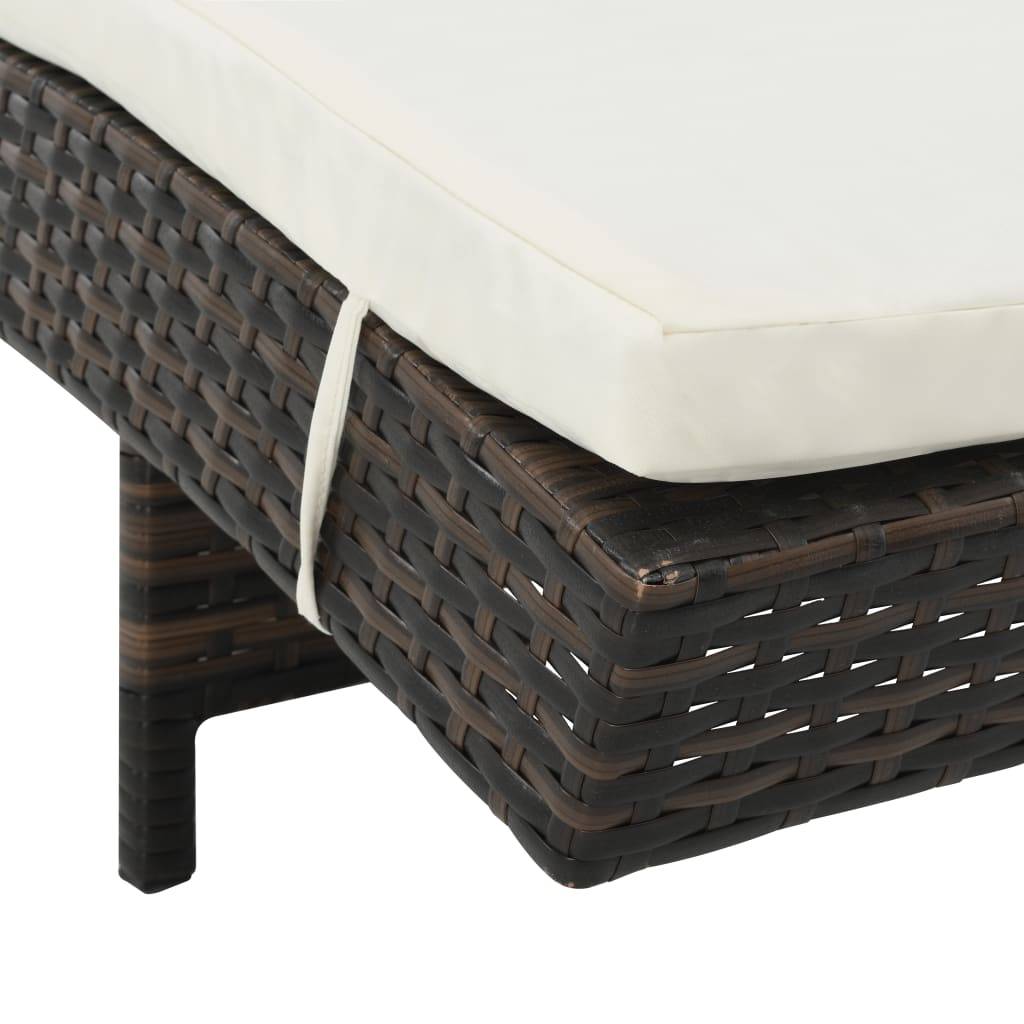 Helloshop26 - Transat chaise longue bain de soleil lit de jardin terrasse meuble d'extérieur avec roues et coussin résine tressée marron - Image 5