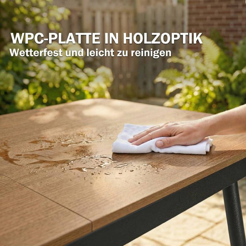 ComfortXL - Table de jardin métal bois composite terrasse repas 6 personnes 140x80cm teck - ComfortXL Outdoor Living - Image 5