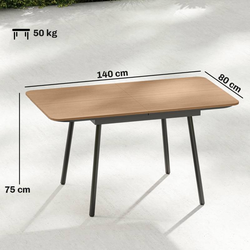 ComfortXL - Table de jardin métal bois composite terrasse repas 6 personnes 140x80cm teck - ComfortXL Outdoor Living - Image 3