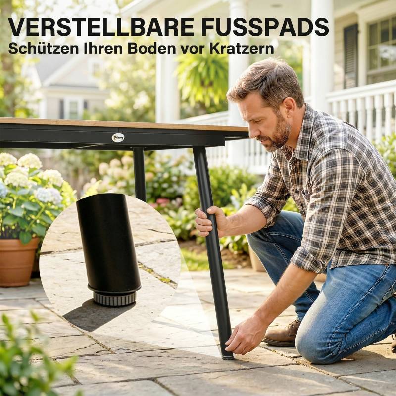 ComfortXL - Table de jardin métal bois composite terrasse repas 6 personnes 140x80cm teck - ComfortXL Outdoor Living - Image 7