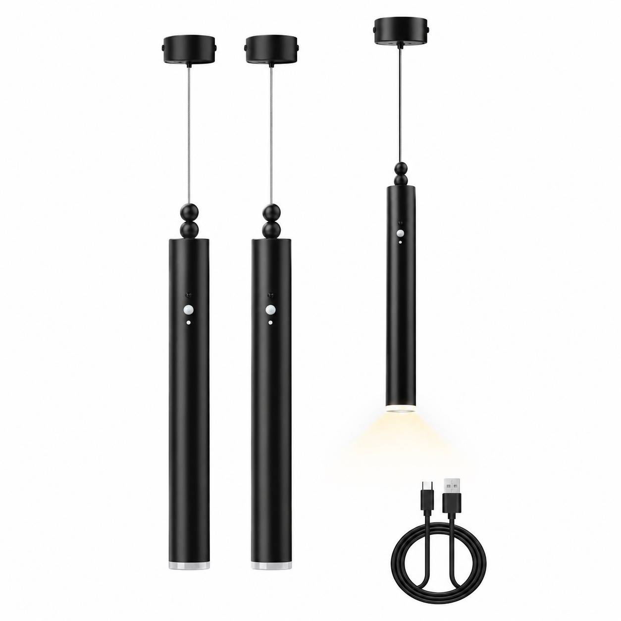 Lot de 2 Suspensions LED Sans Fil Rechargeables Dimmable 3 Températures Minuteur - Image 1