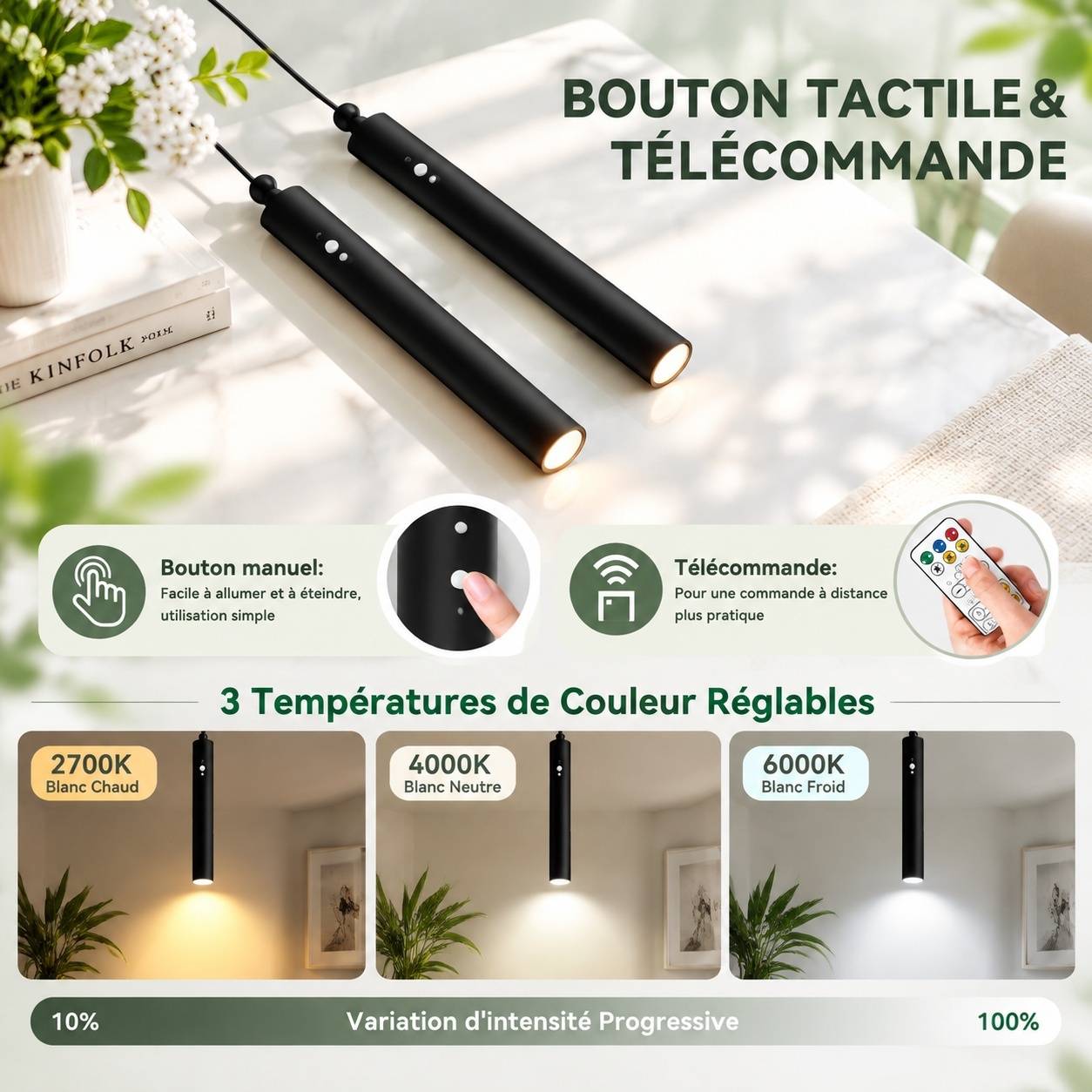 Lot de 2 Suspensions LED Sans Fil Rechargeables Dimmable 3 Températures Minuteur - Image 7