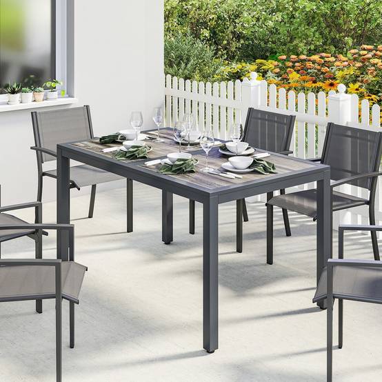 Outsunny - Table de jardin rectangulaire 4-6 personnes - 140 x 80 x 72 cm - acier effet bois gris - Image 5