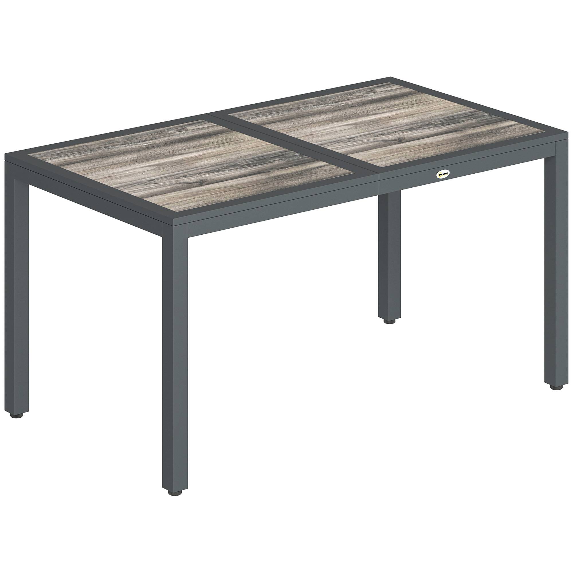 Outsunny - Table de jardin rectangulaire 4-6 personnes - 140 x 80 x 72 cm - acier effet bois gris - Image 1