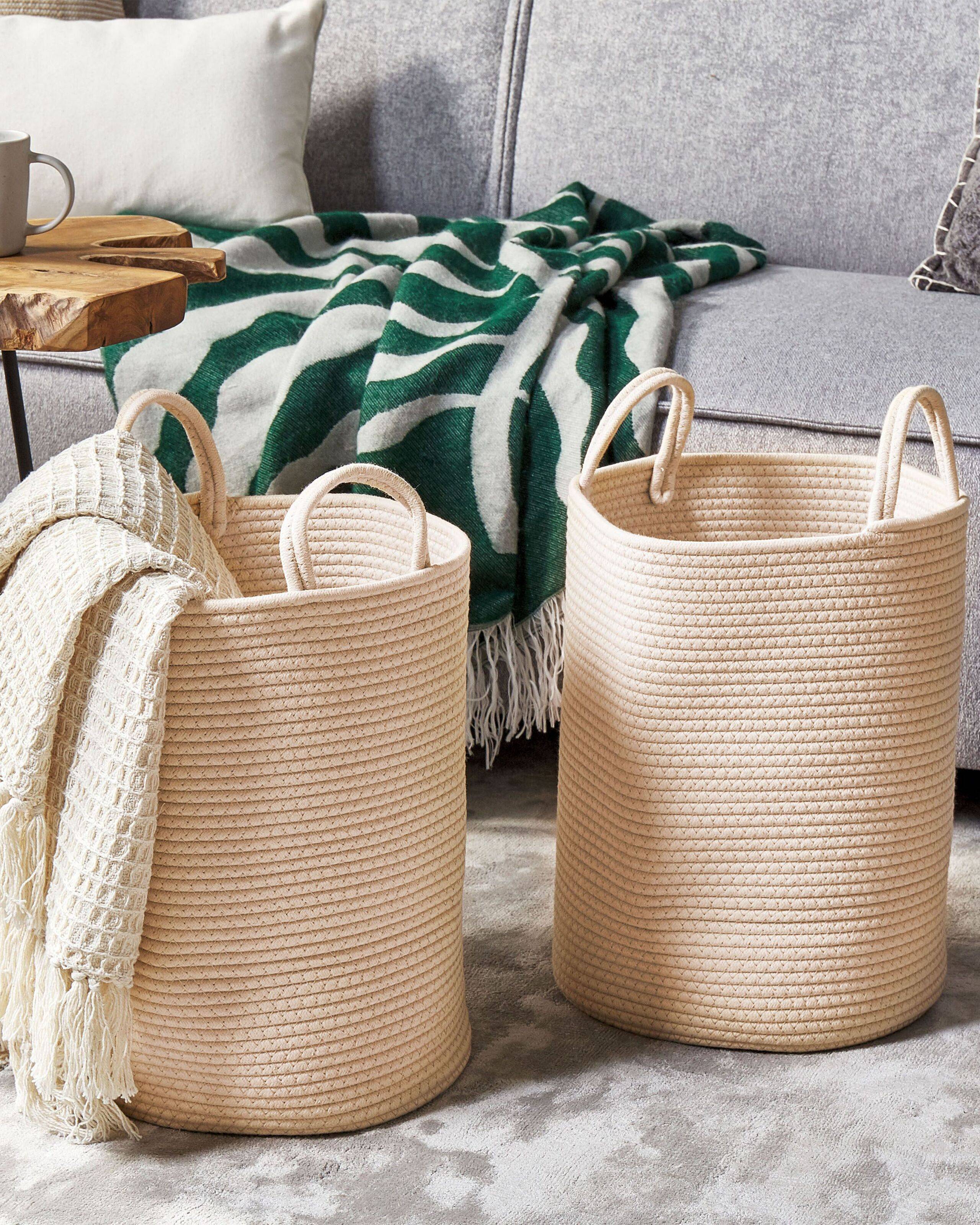 Beliani - Paniers Beiges en Coton avec Anses Corbeille à Linge Rangement Spacieux pour Intérieur Pratique Style Boho Lot de 2 - Image 2
