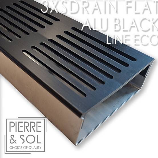 Caniveau Inox Large Hauteur 3,5 cm - 3XSDRAINFLAT EASY Grille Aluminium Noire - LINE ECO - Caniveau de 100 cm - Image 2