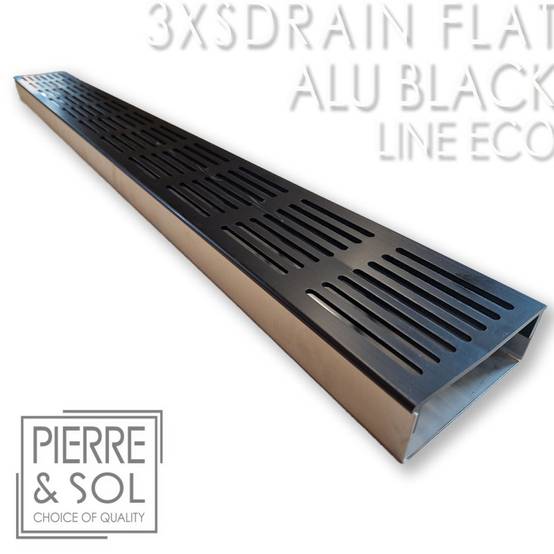 Caniveau Inox Large Hauteur 3,5 cm - 3XSDRAINFLAT EASY Grille Aluminium Noire - LINE ECO - Caniveau de 100 cm - Image 1