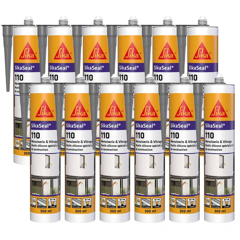 12x Mastic silicone SikaSeal 110 Menuiserie & Vitrage 300ml SIKA - Couleur: Noir - Image 5