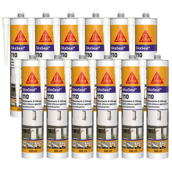 12x Mastic silicone SikaSeal 110 Menuiserie & Vitrage 300ml SIKA - Couleur: Noir - Image 3