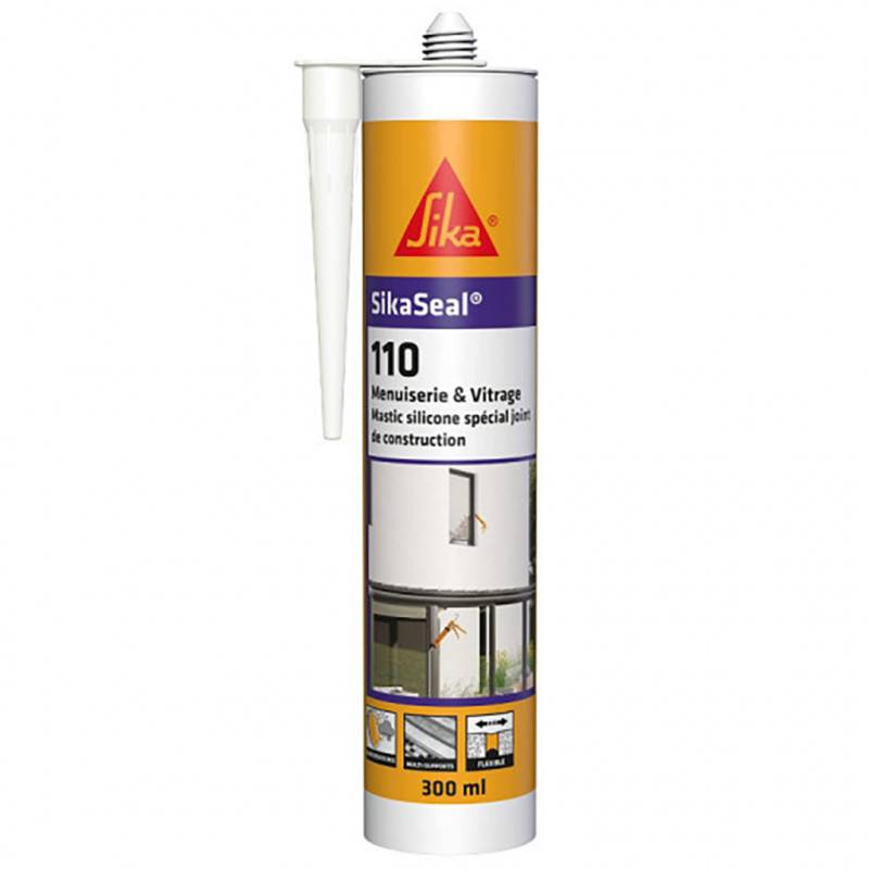 12x Mastic silicone SikaSeal 110 Menuiserie & Vitrage 300ml SIKA - Couleur: Noir - Image 2