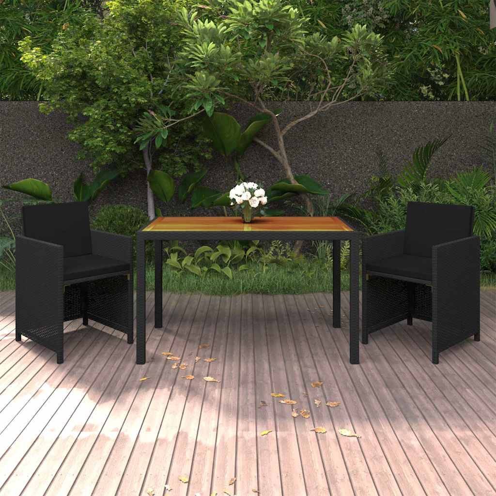 Vidaxl - Ensemble à dîner de jardin avec coussins 3 pcs-Salons de jardin poly rotin noir 151836 - Image 1