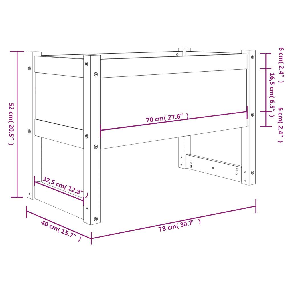 Jardinière rectangulaire décorative pour jardin balcon 78 x 40 x 52 cm en bois massif naturel - Image 5