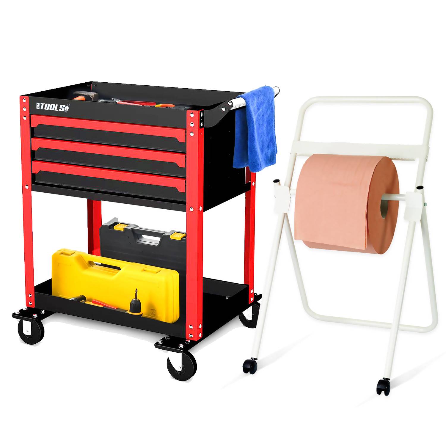 Chariot servante d'Atelier Chariot à Outil BM TOOLS BMT TOOL DRAWER - 3 Tiroirs à glissières - Distributeur sur pieds de papier - Image 1