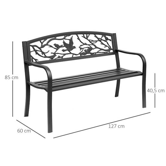 Banc de jardin 3 places style rural chic adapté balcon et patio, cadre métal époxy anticorrosion, 127 x 60 x 85 cm - Image 5