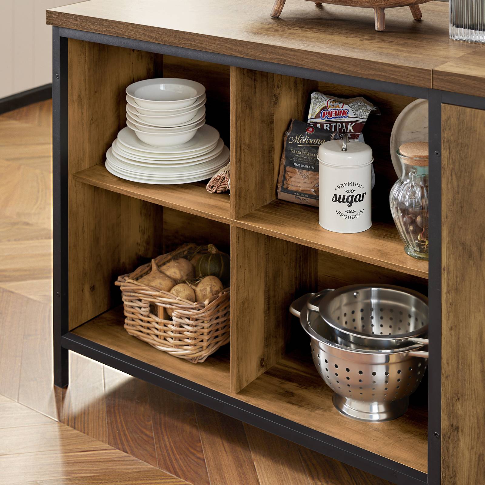 SoBuy Meuble de Rangement Multifonction Plan de Travail 170 cm Buffet Armoire Bar Marron Vintage - Image 10