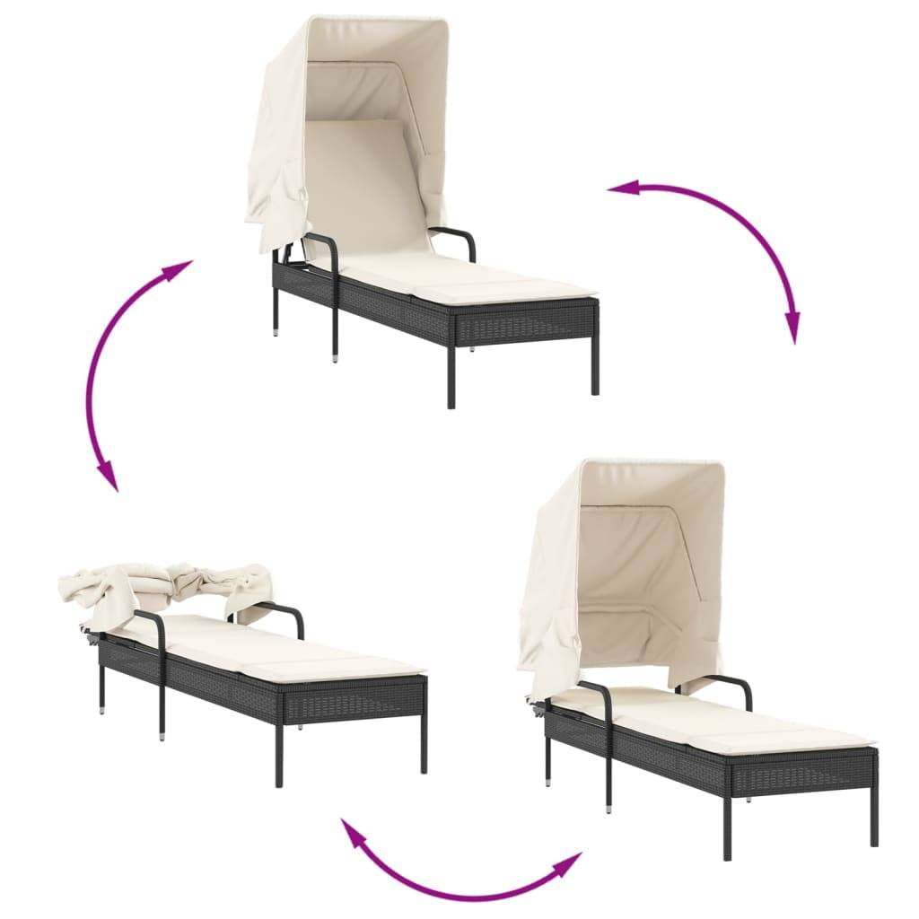 ComfortXL - Duo Transats Résine Noire avec Auvent Pare-Soleil Table Basse et Coussins Écru – ComfortXL Outdoor Living - Image 7