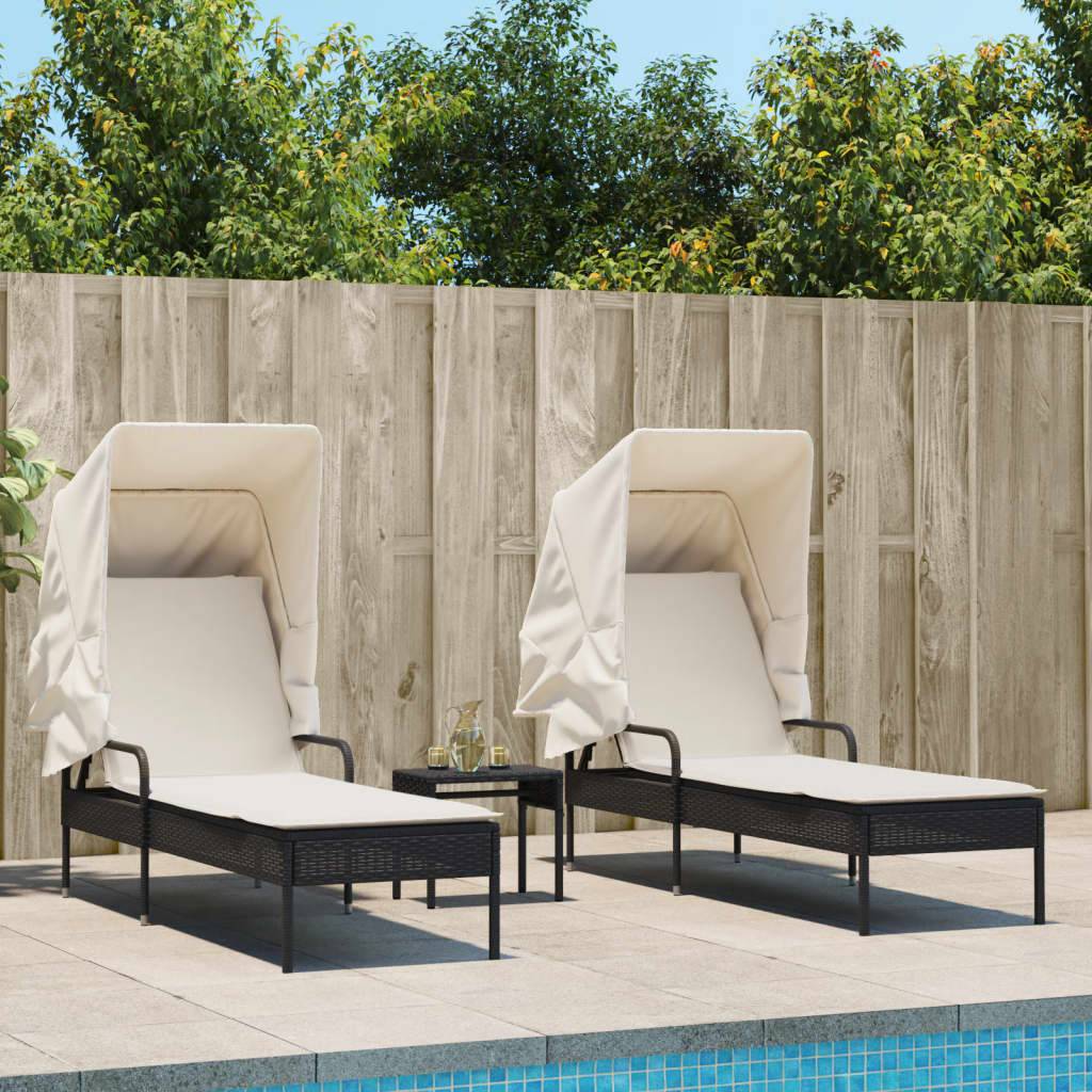 ComfortXL - Duo Transats Résine Noire avec Auvent Pare-Soleil Table Basse et Coussins Écru – ComfortXL Outdoor Living - Image 1