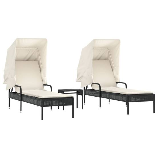 ComfortXL - Duo Transats Résine Noire avec Auvent Pare-Soleil Table Basse et Coussins Écru – ComfortXL Outdoor Living - Image 2