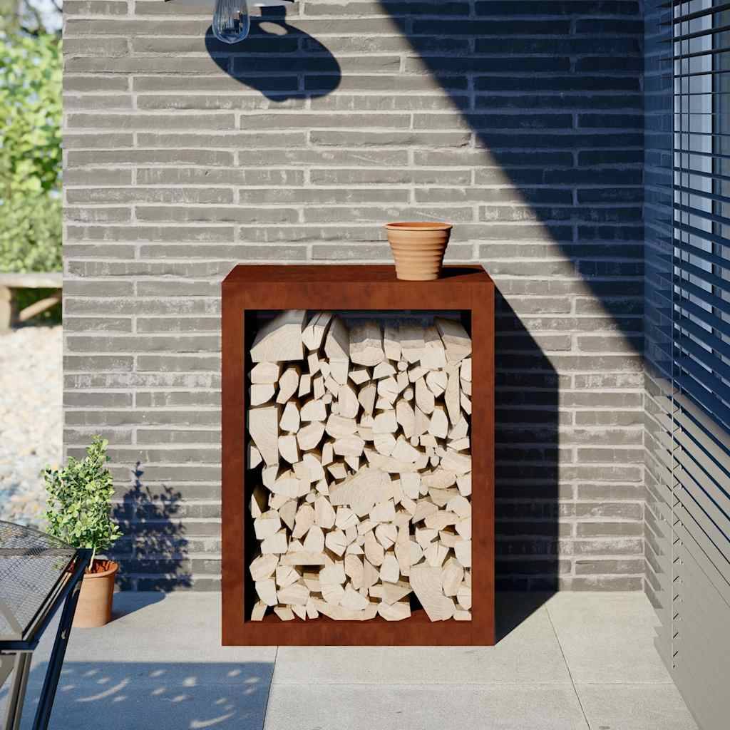 Étagère à Bois Acier Corten Verticale Rangement Design Extérieur 60x40x80cm - ComfortXL Outdoor Living - Image 1