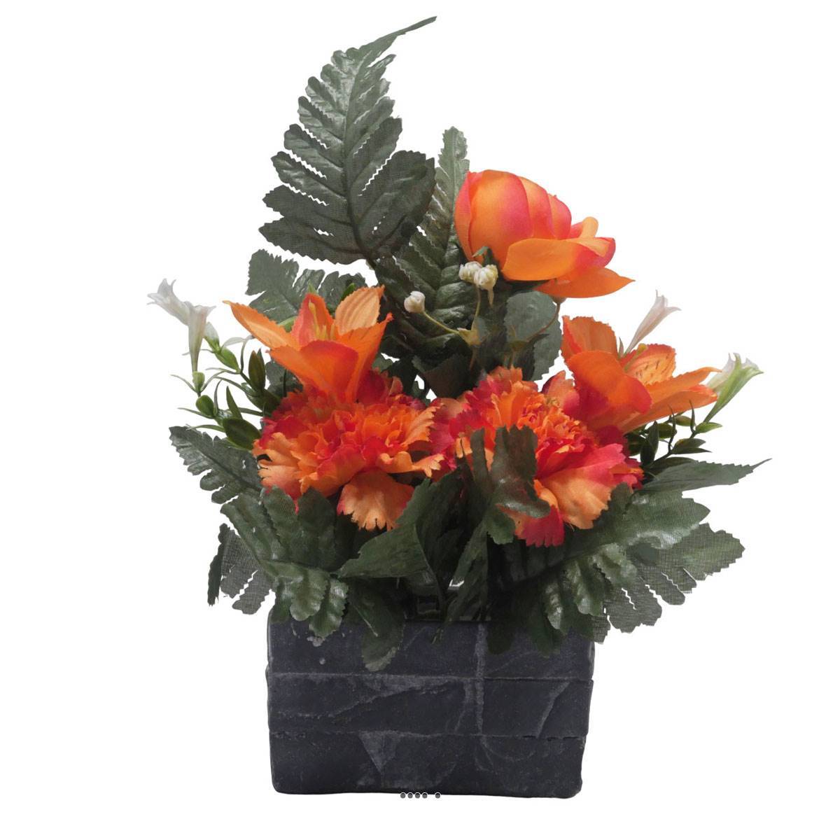 Artificielles - jardinièrre pot beton Renoncule, oeillet, et alstromeria pour la Toussaint Orange - couleur: Orange 660 - Image 1