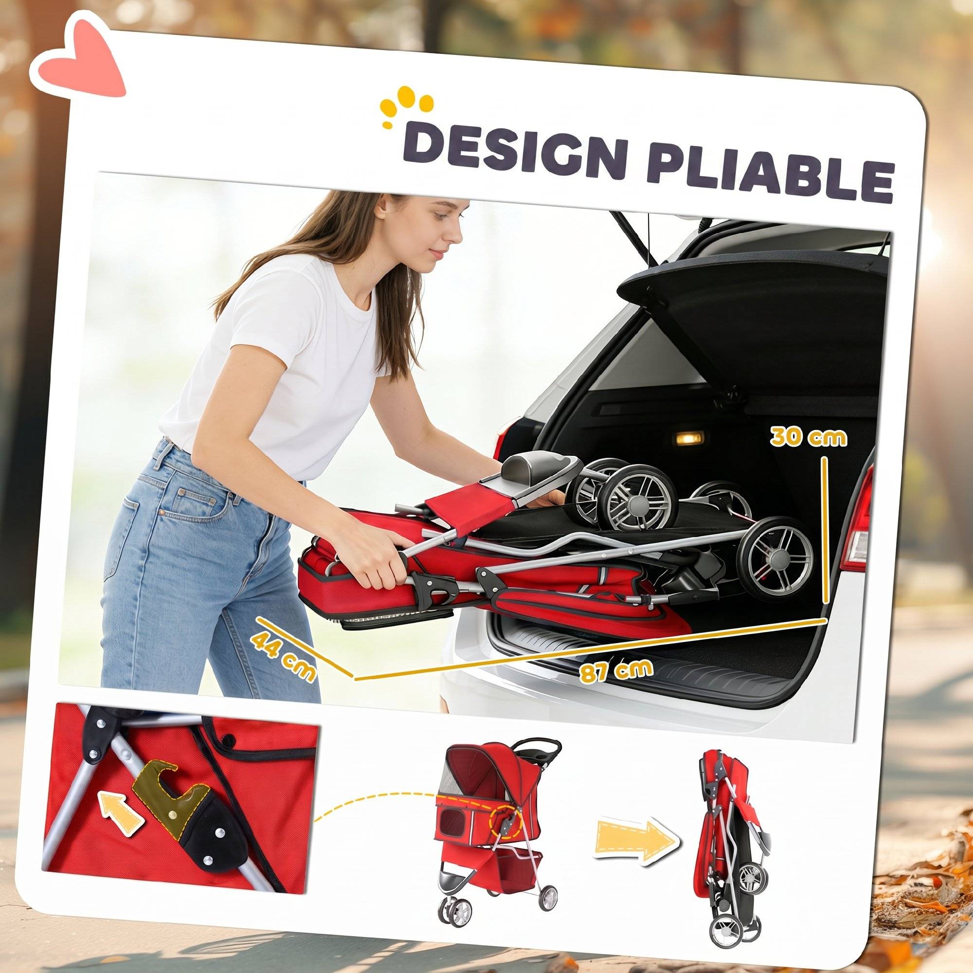 ComfortXL - Poussette chien pliable acier tissu Oxford rouge 77 x 44 cm petit chien roues pivotantes - ComfortXL Outdoor Living - Image 6