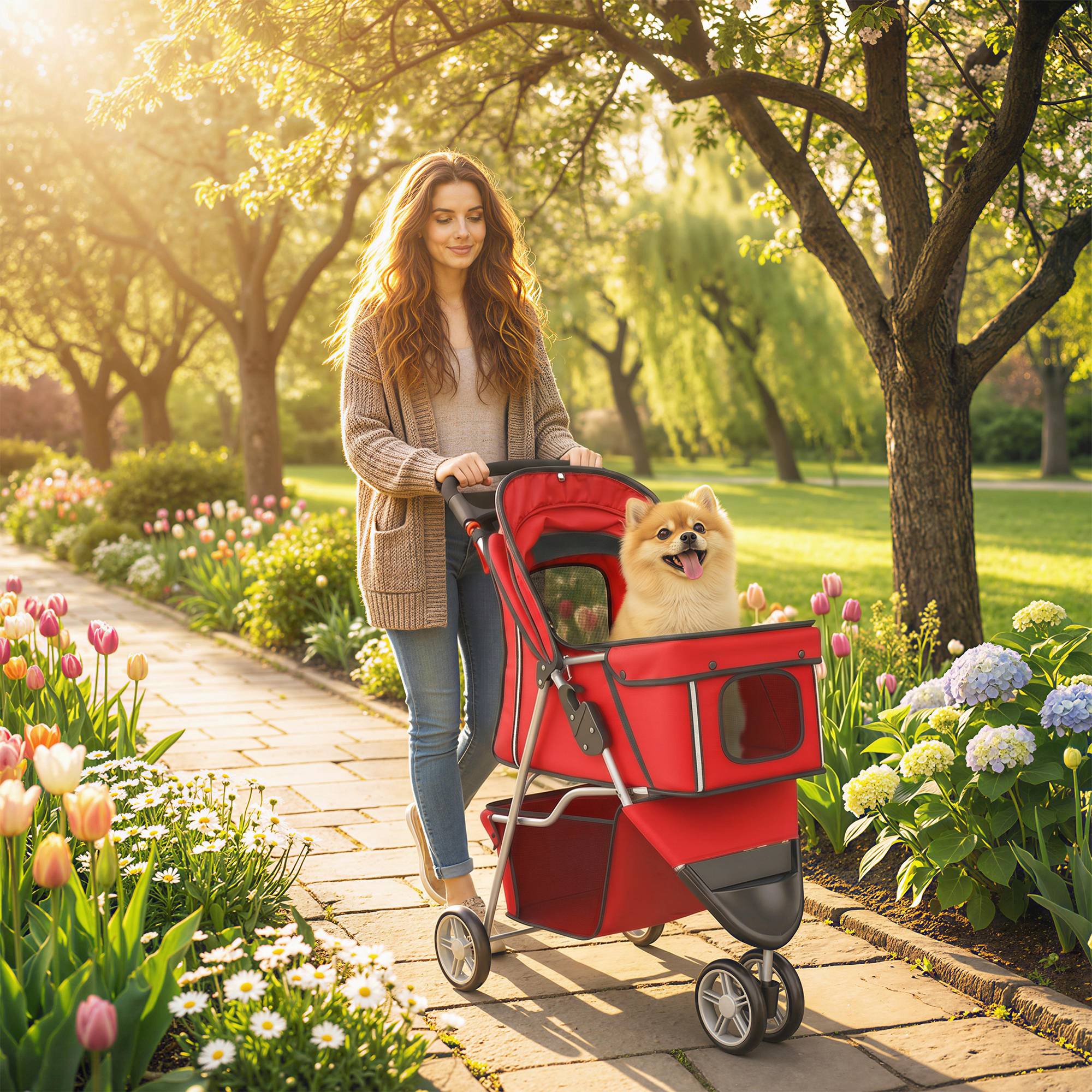 ComfortXL - Poussette chien pliable acier tissu Oxford rouge 77 x 44 cm petit chien roues pivotantes - ComfortXL Outdoor Living - Image 2