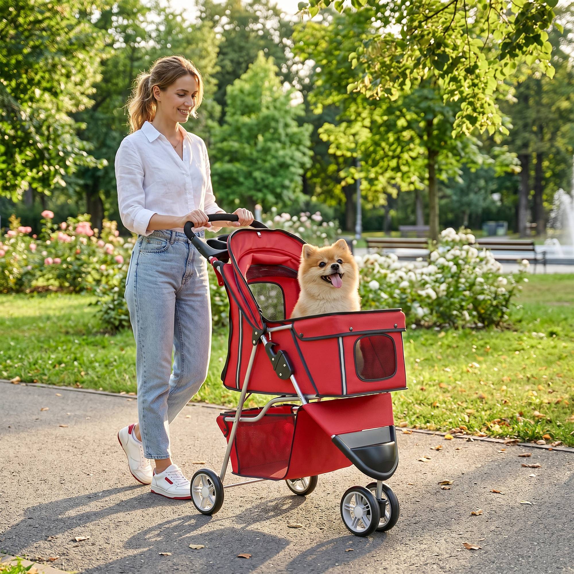 ComfortXL - Poussette chien pliable acier tissu Oxford rouge 77 x 44 cm petit chien roues pivotantes - ComfortXL Outdoor Living - Image 9